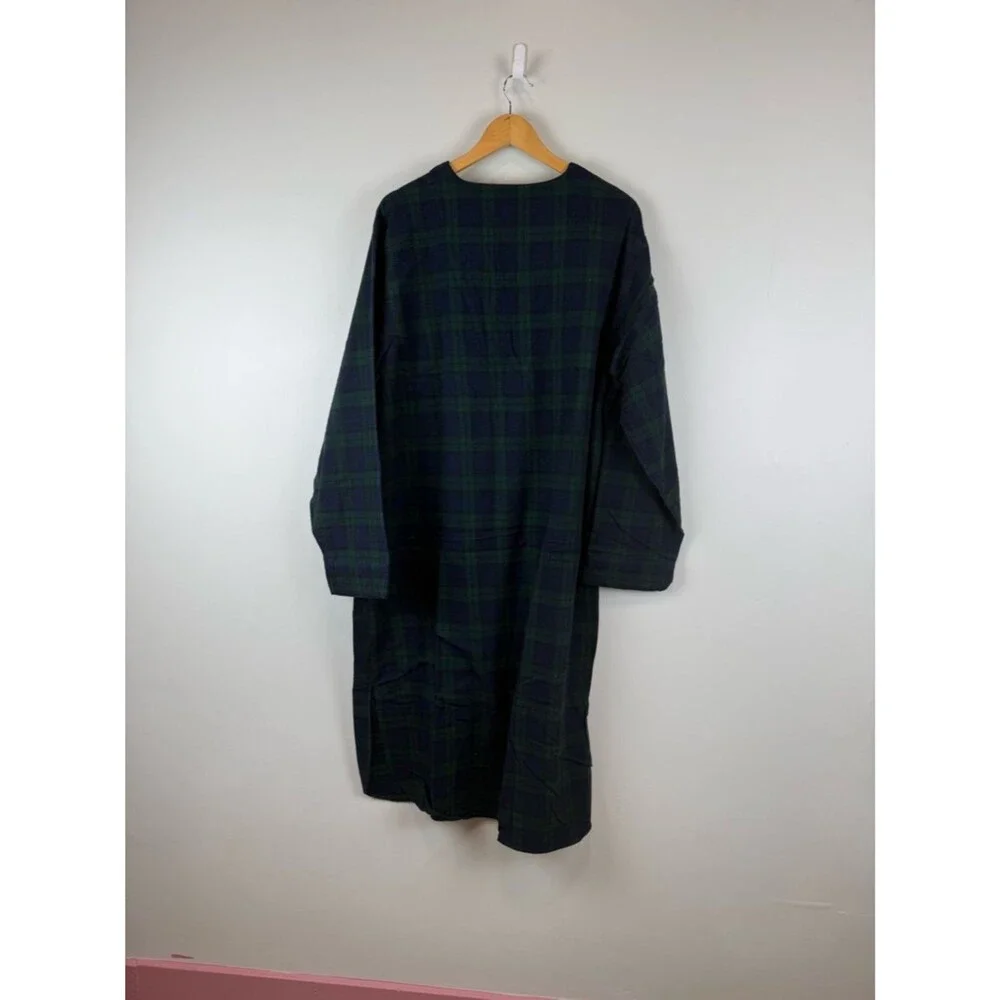 LL Bean Men's Size Large Vintage Plaid Flannel Nightshirt Green Black Watch
